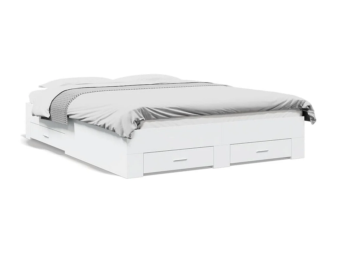 Cadre de lit à tiroirs blanc 160x200cm bois d'ingénierie