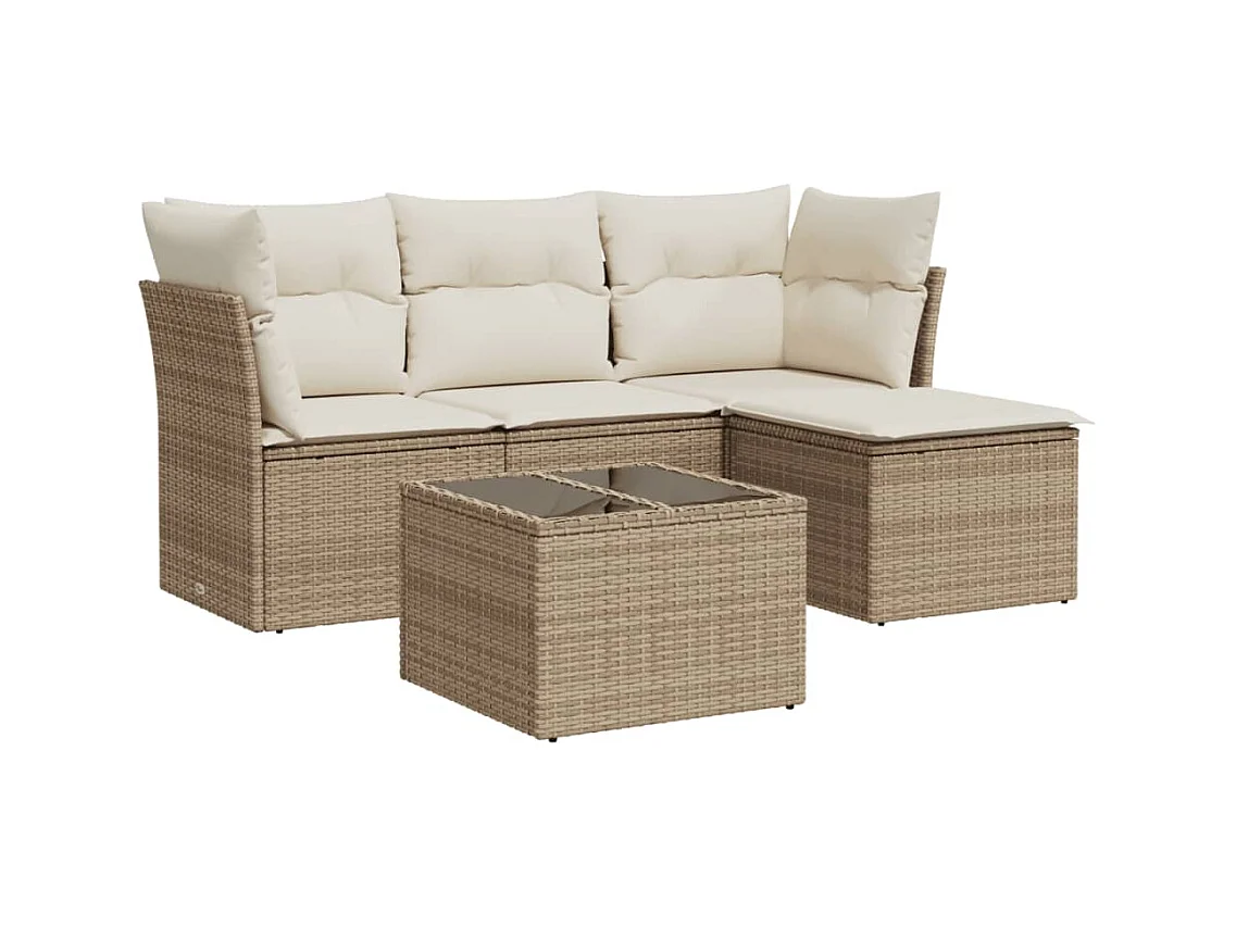 Salon de jardin avec coussins 5 pièces beige résine tressée