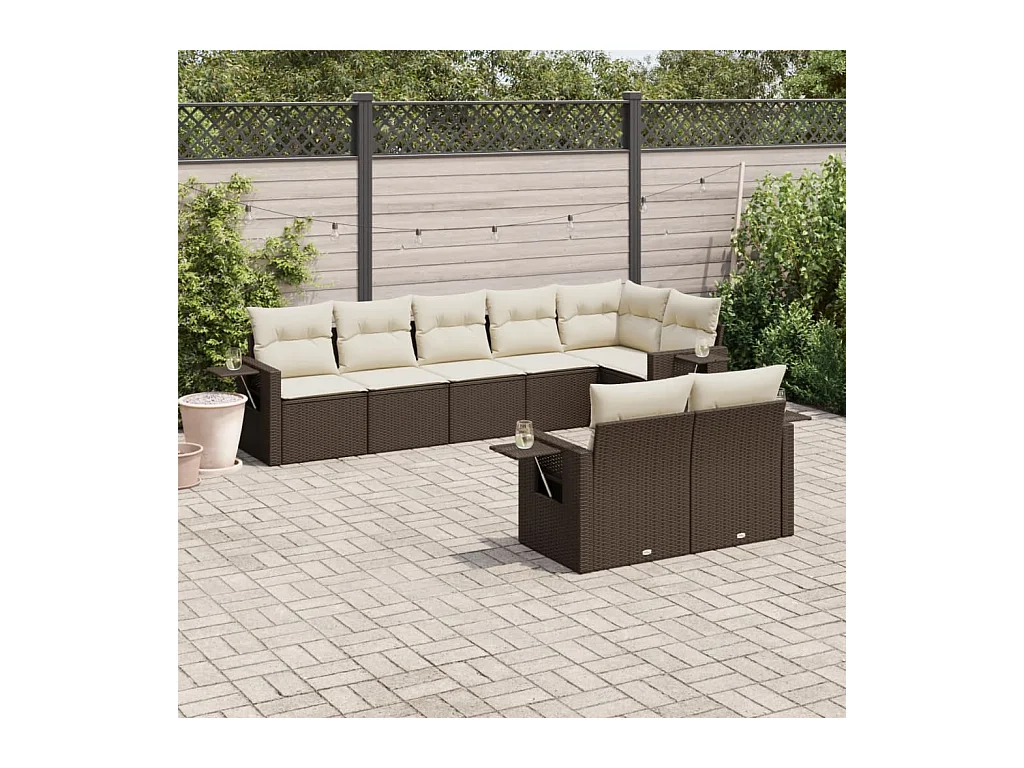 8-delige Loungeset met kussens poly rattan bruin