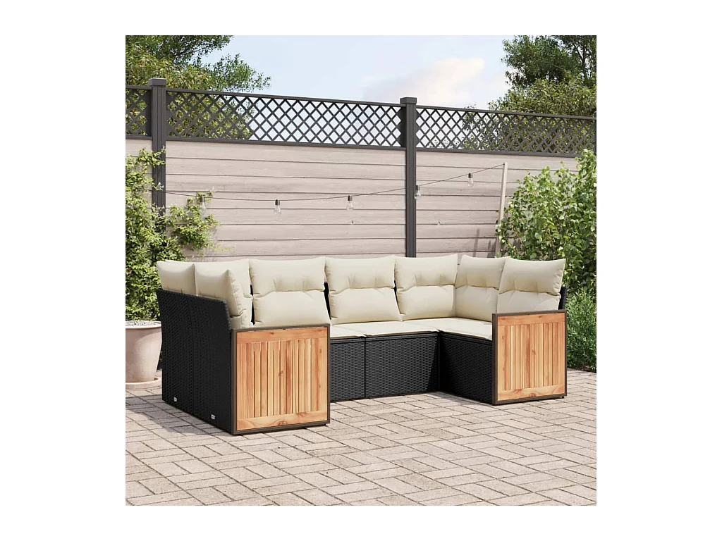 Salon de jardin 6 pièces avec coussins noir résine tressée