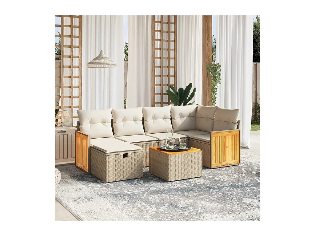 Salon de jardin avec coussins 7 pièces beige résine tressée