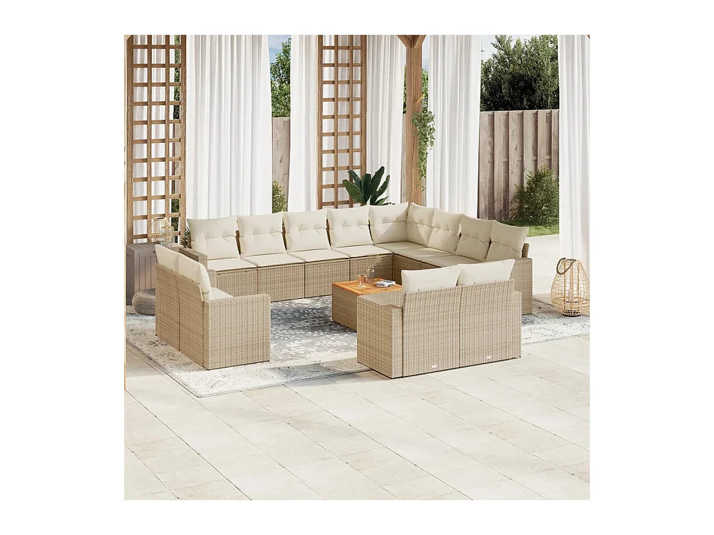 Salon de jardin avec coussins 13 pièces beige résine tressée