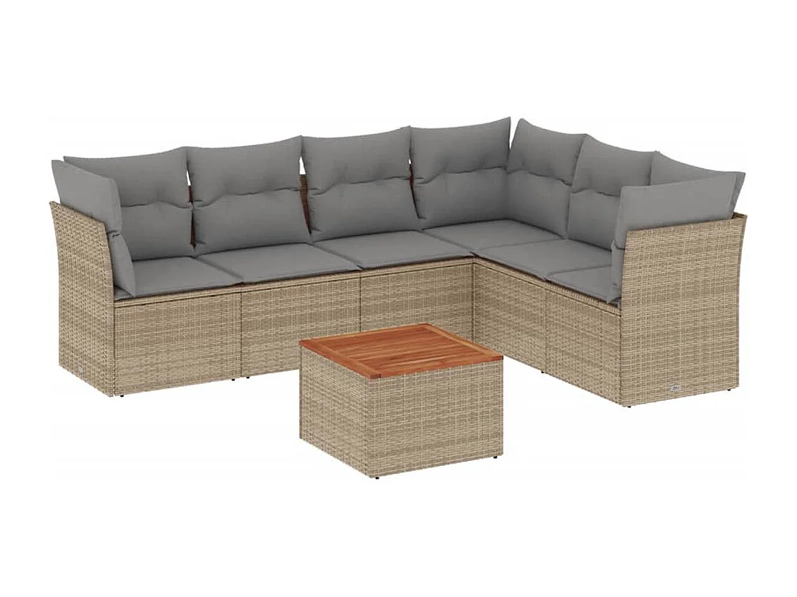 7-delige Loungeset met kussens poly rattan gemengd beige