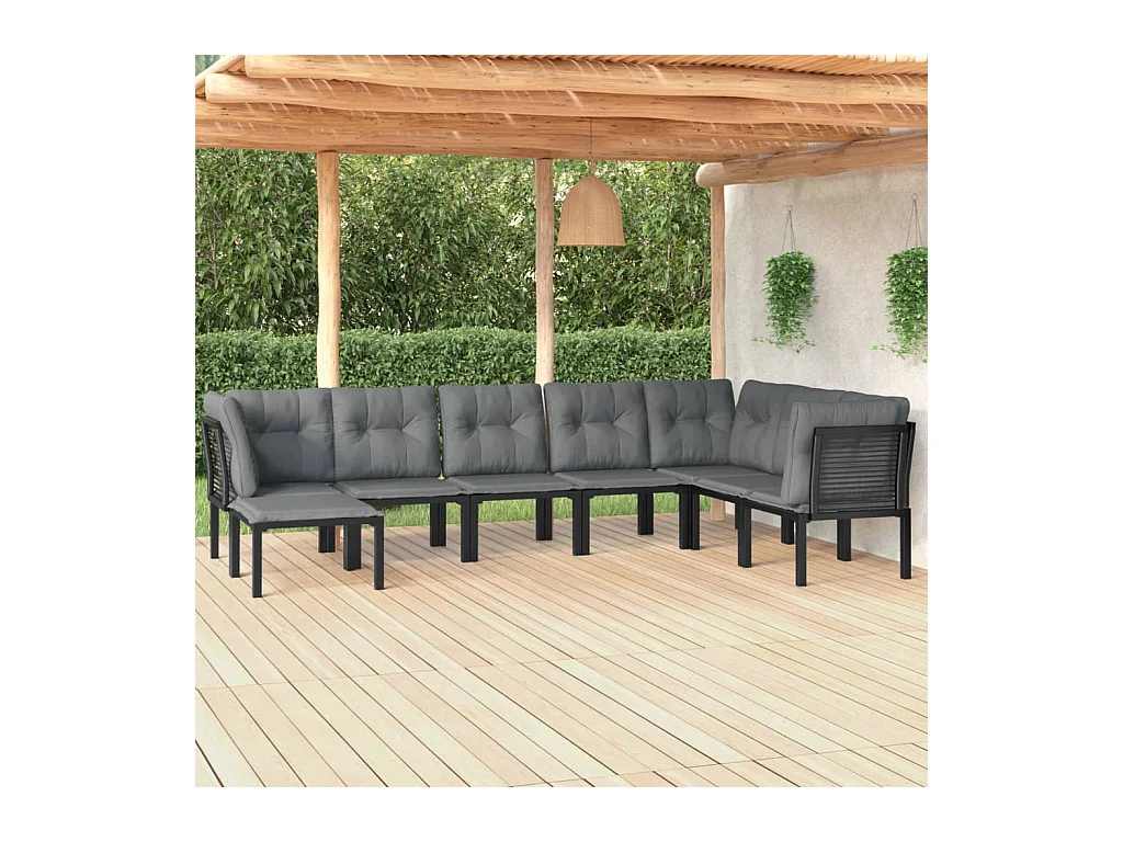 Salon de jardin 8 pièces noir et gris résine tressée