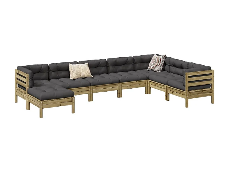 8 peças conj. sofás jardim c/ almofadões madeira pinho impregnada