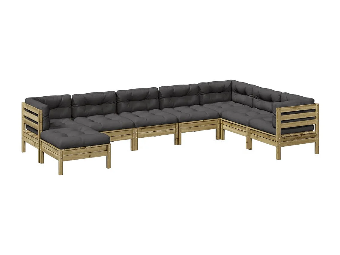 Salon de jardin 8 pièces avec coussins bois de pin imprégné