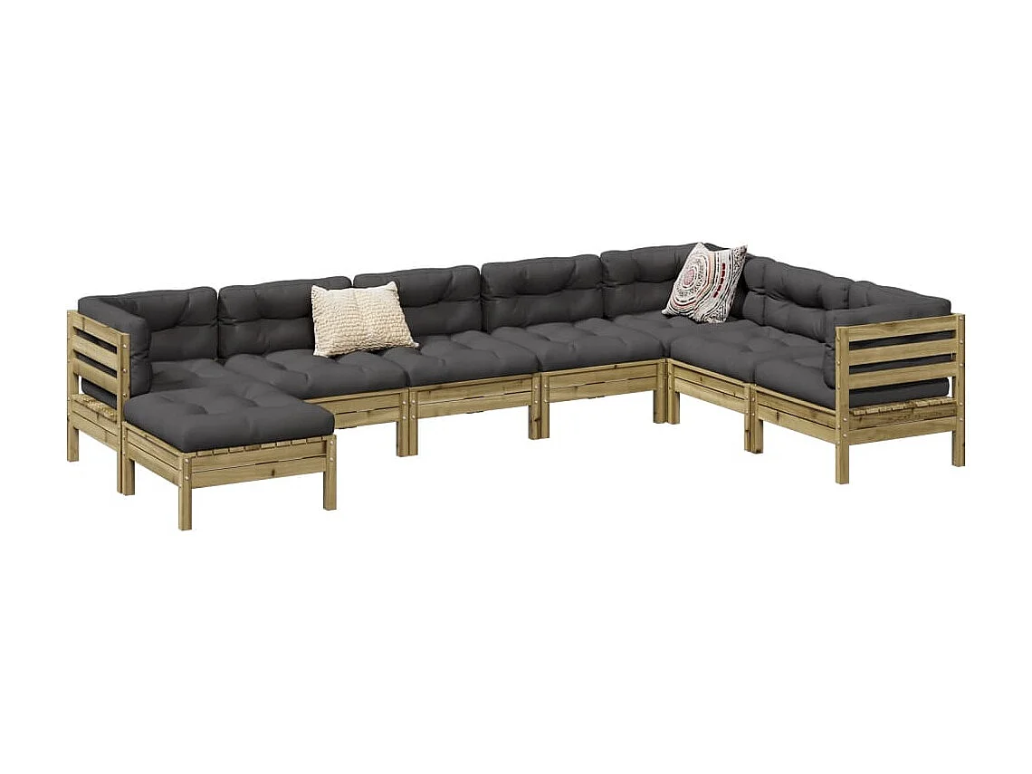 Salon de jardin 8 pièces avec coussins bois de pin imprégné