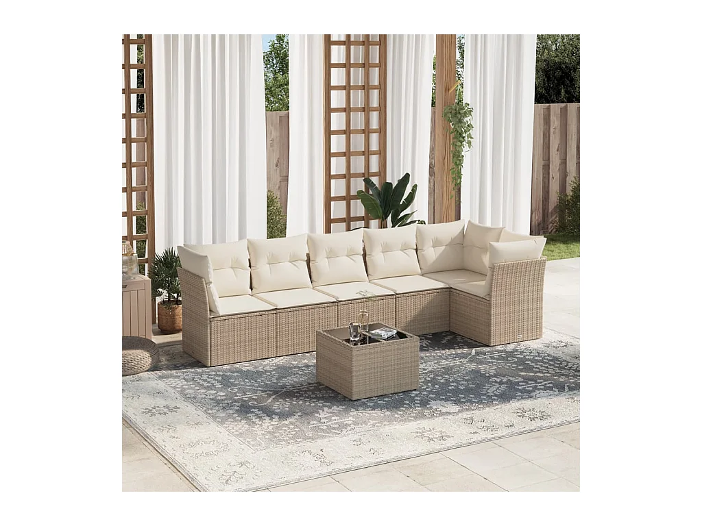 Set sofás de jardín 7 piezas y cojines ratán sintético beige