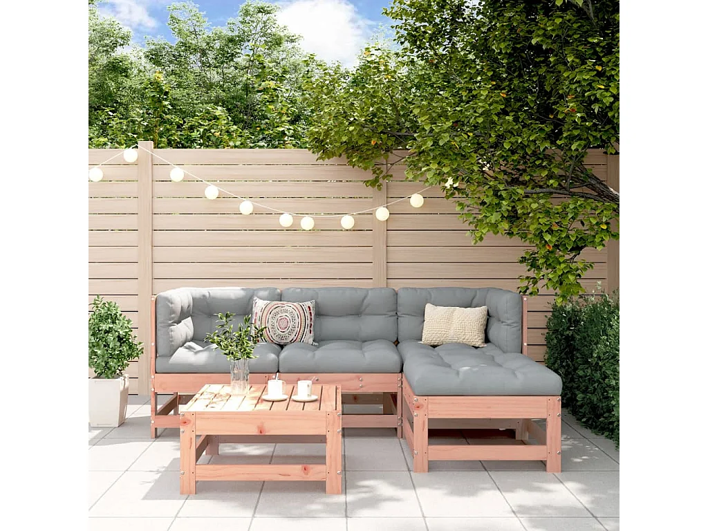 5 peças conjunto lounge de jardim madeira de douglas maciça