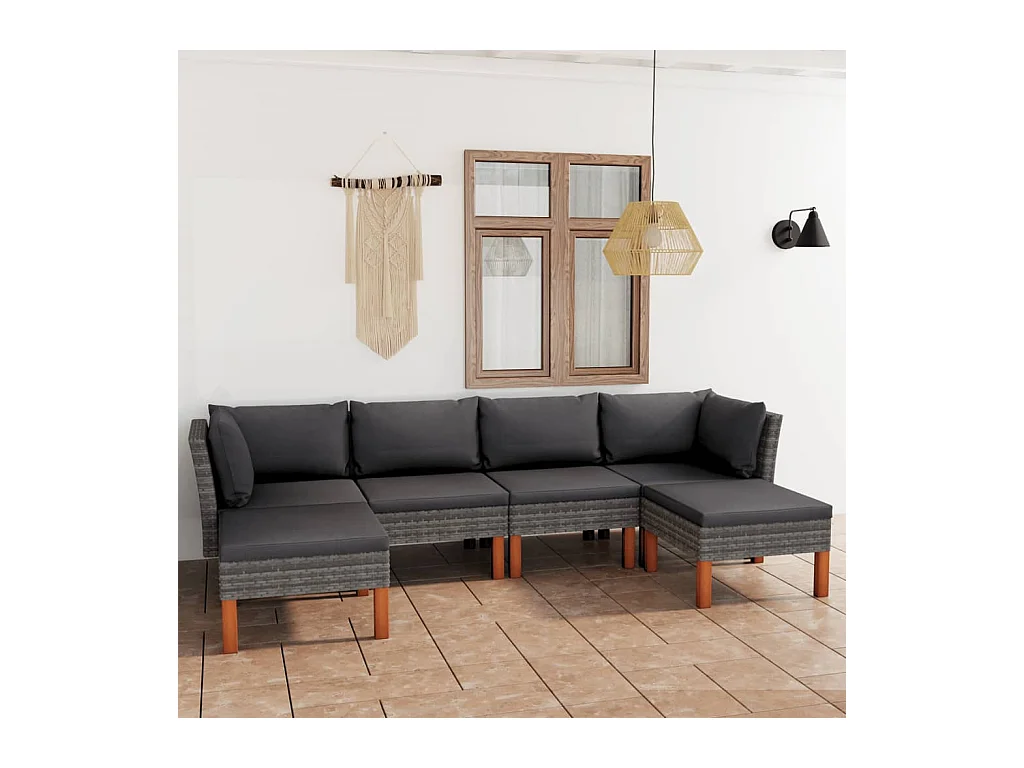 Salon de jardin 6 pièces avec coussins Résine tressée Gris