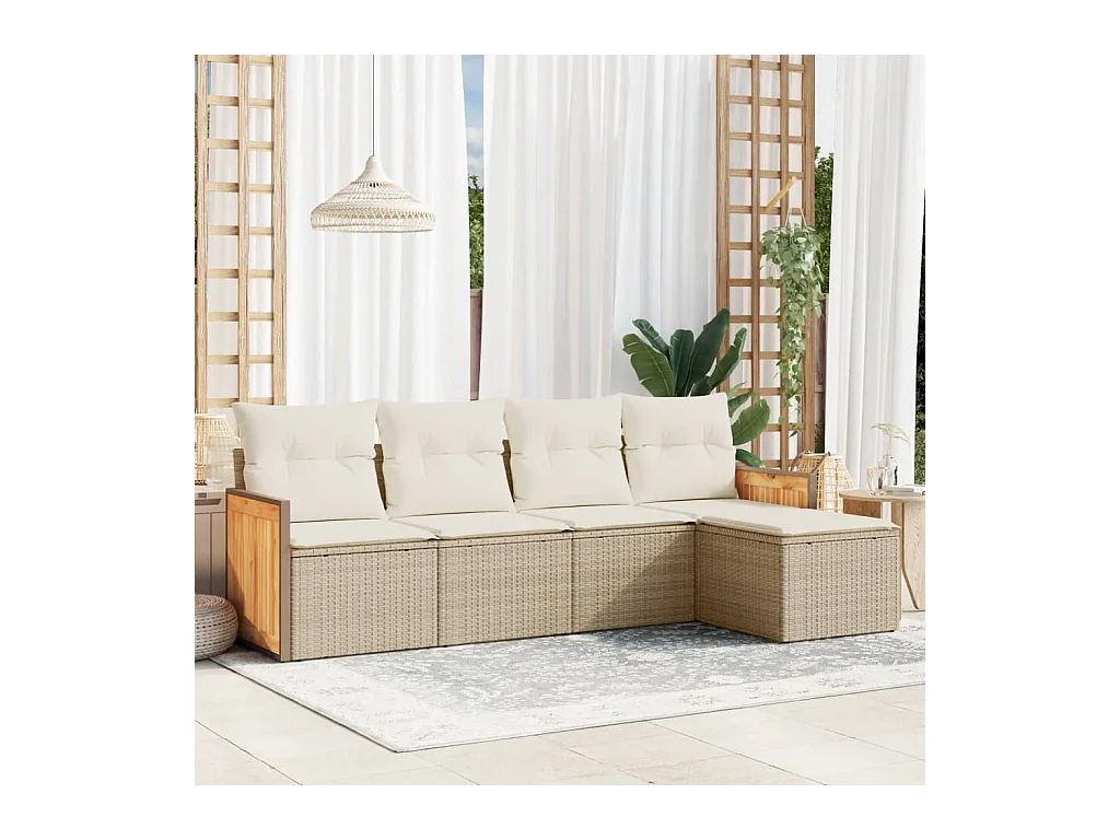 Salon de jardin avec coussins 5 pièces beige résine tressée
