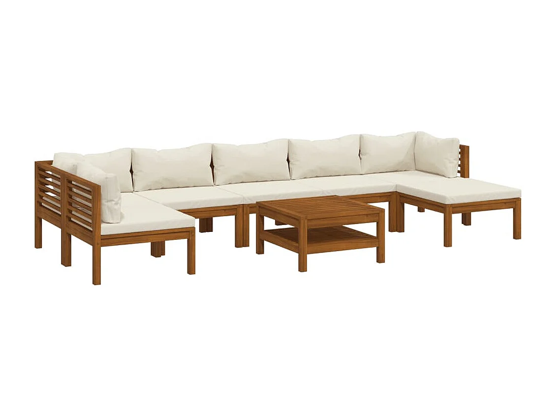 Salon de jardin 8 pièces avec coussin crème Bois d'acacia solide