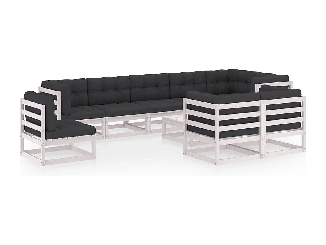 Salon de jardin 10 pièces avec coussins Bois de pin massif