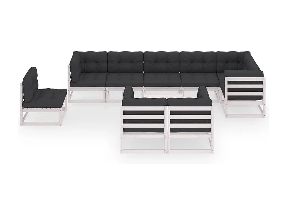 Salon de jardin 10 pièces avec coussins Bois de pin massif