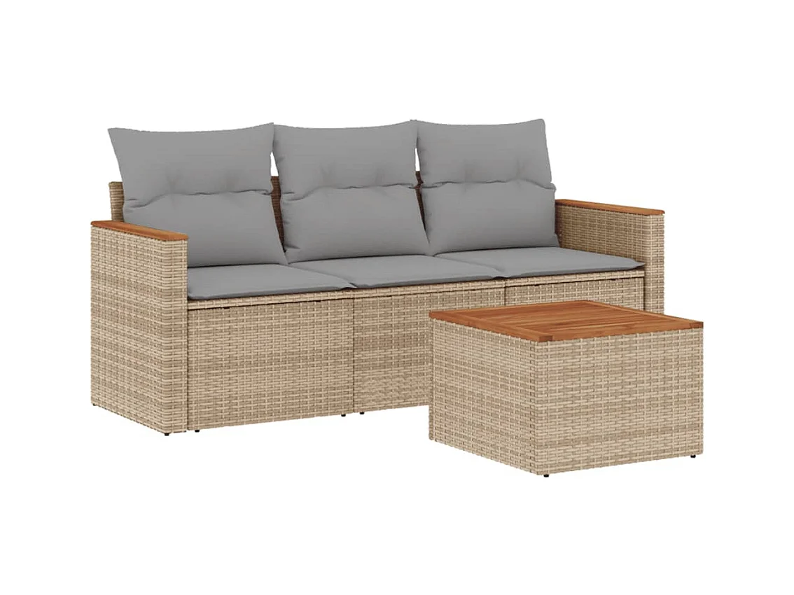 Salon de jardin avec coussins 4 pièces mélange beige résine tressée