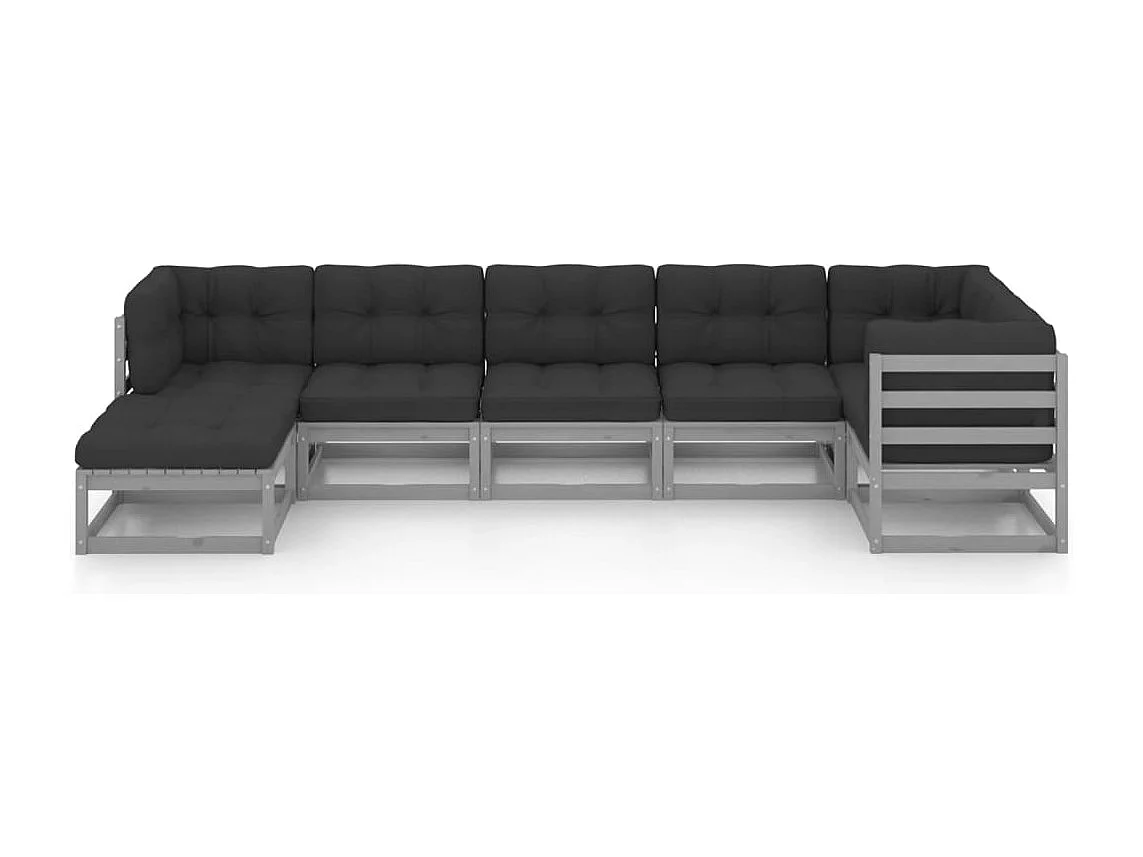 Juego de muebles de jardín 7 piezas y cojines madera pino maciza