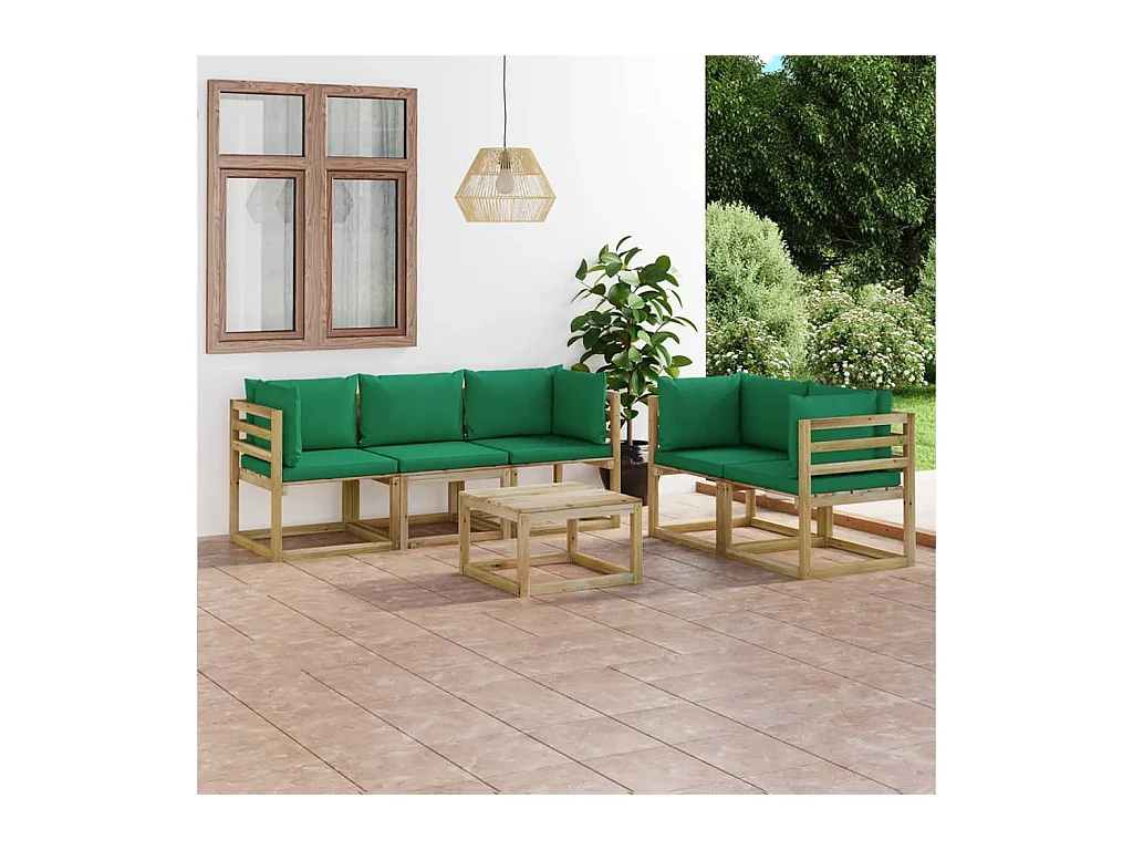 Salon de jardin 6 pièces avec coussins vert