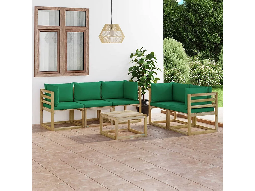 Salon de jardin 6 pièces avec coussins vert