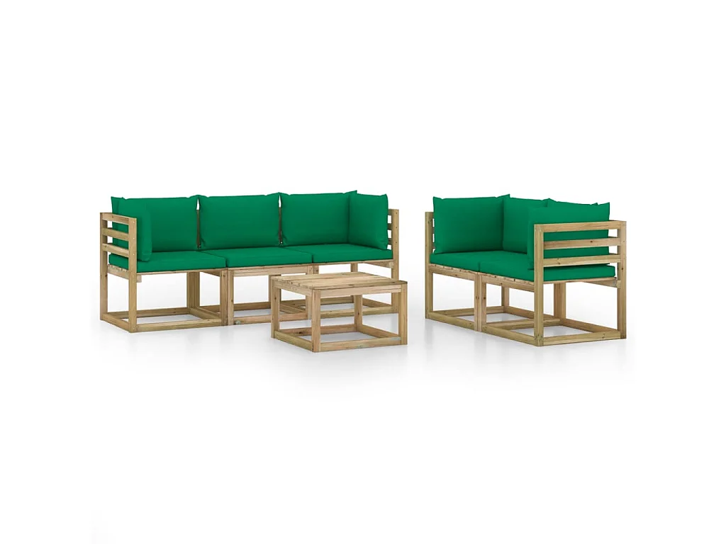 Salon de jardin 6 pièces avec coussins vert