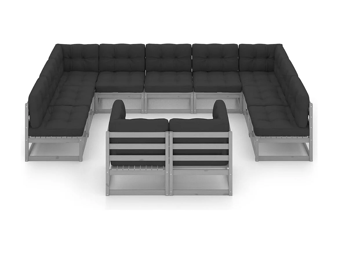 11 peças conj. lounge jardim c/ almofadões pinho maciço cinzento