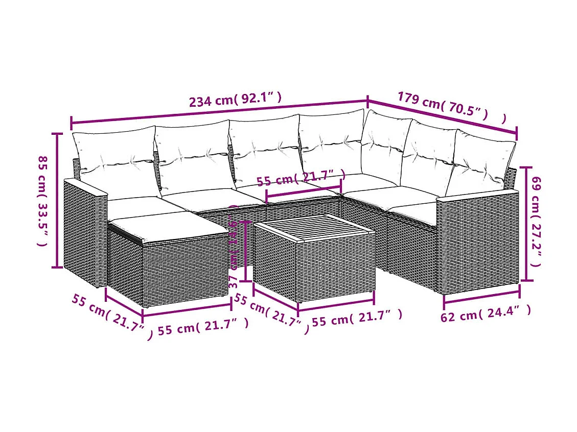 Salon de jardin avec coussins 8 pièces beige résine tressée