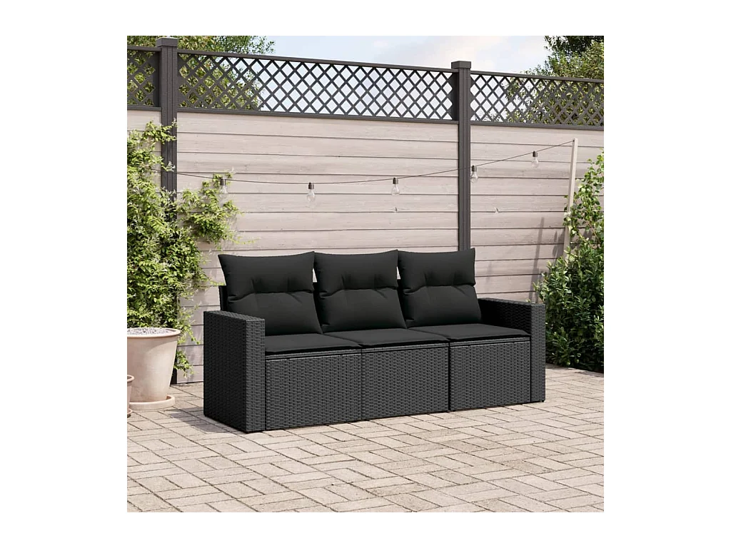Salon de jardin 3 pièces avec coussins noir résine tressée