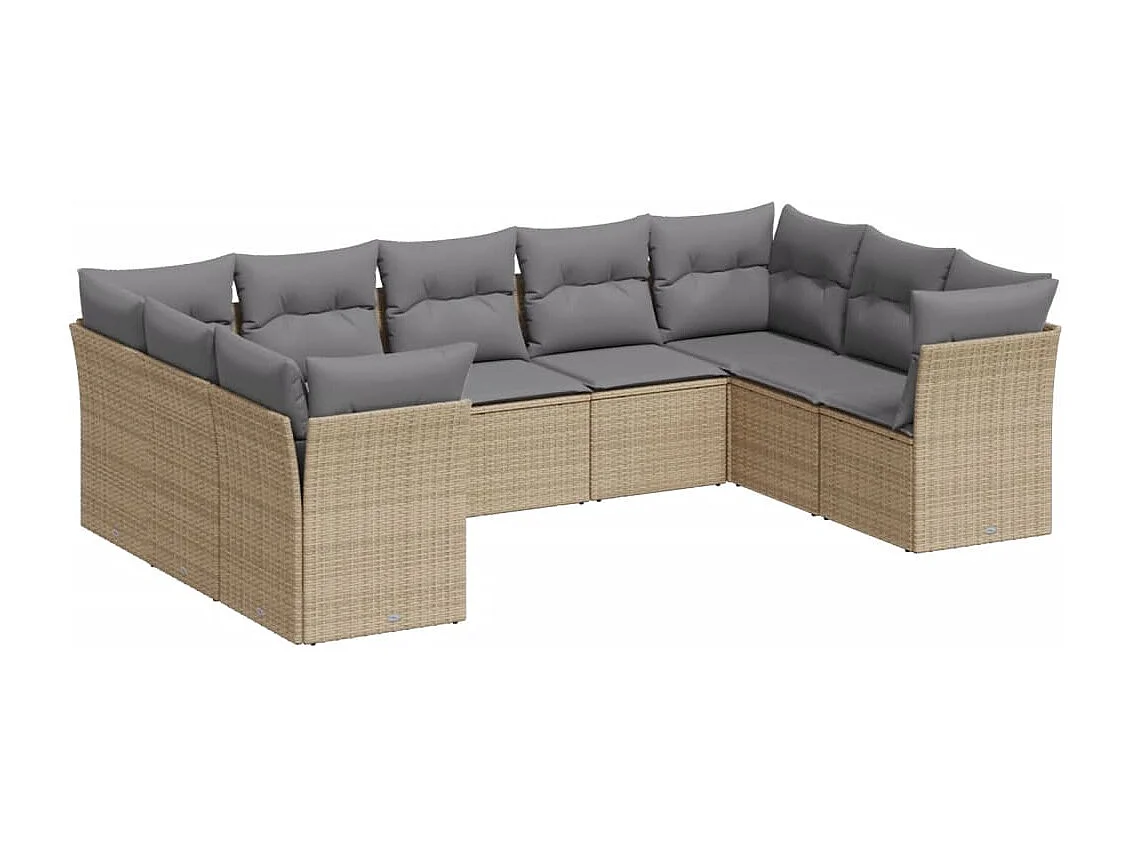 9 peças conjunto de sofás p/ jardim com almofadões vime PE bege