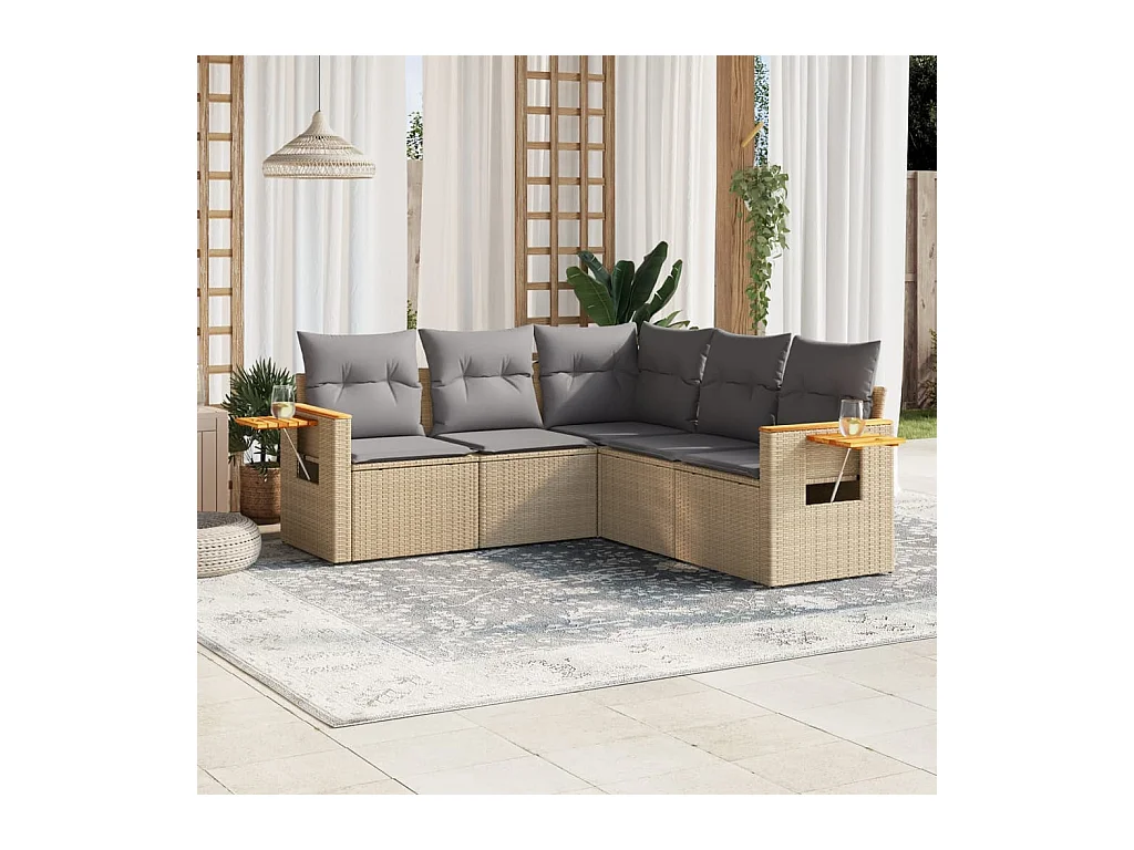 Juego de sofás jardín con cojines 5 piezas ratán sintético beige