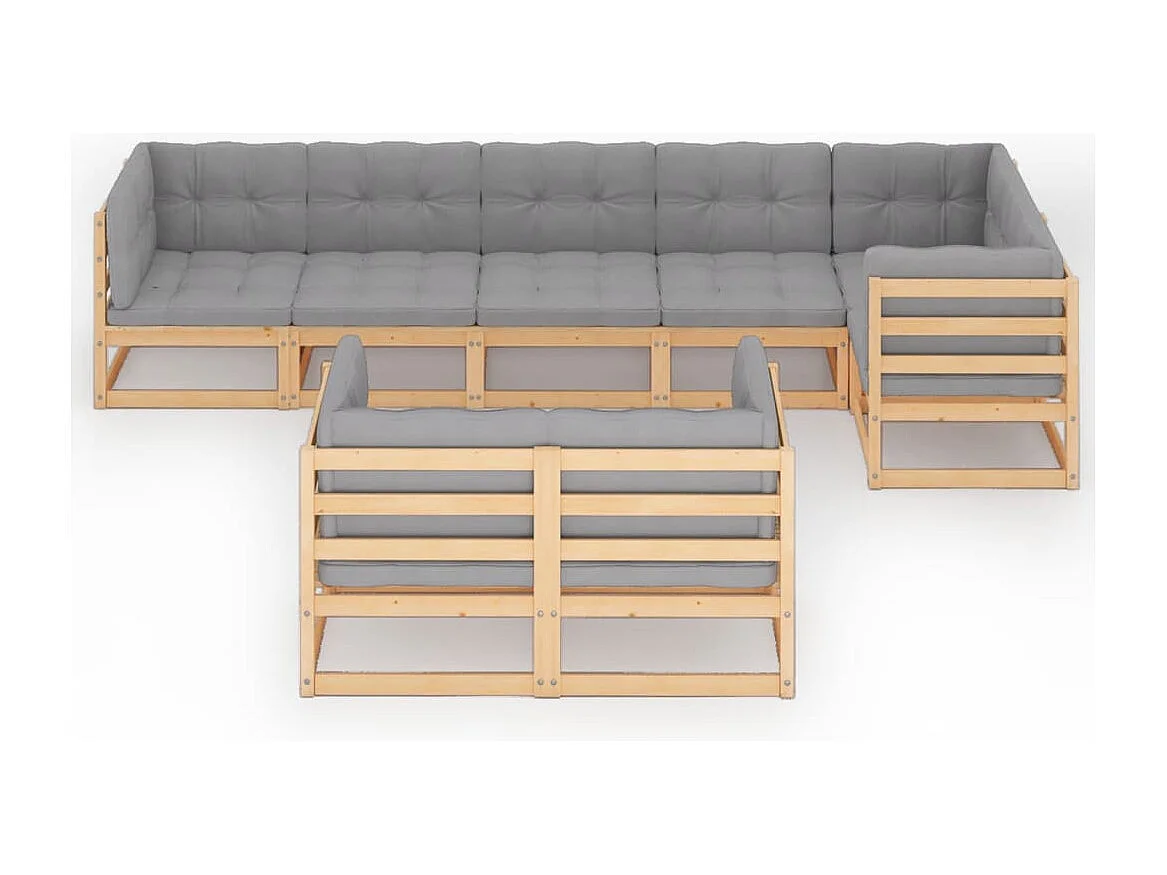 Juego de muebles de jardín 8 piezas y cojines madera maciza pino