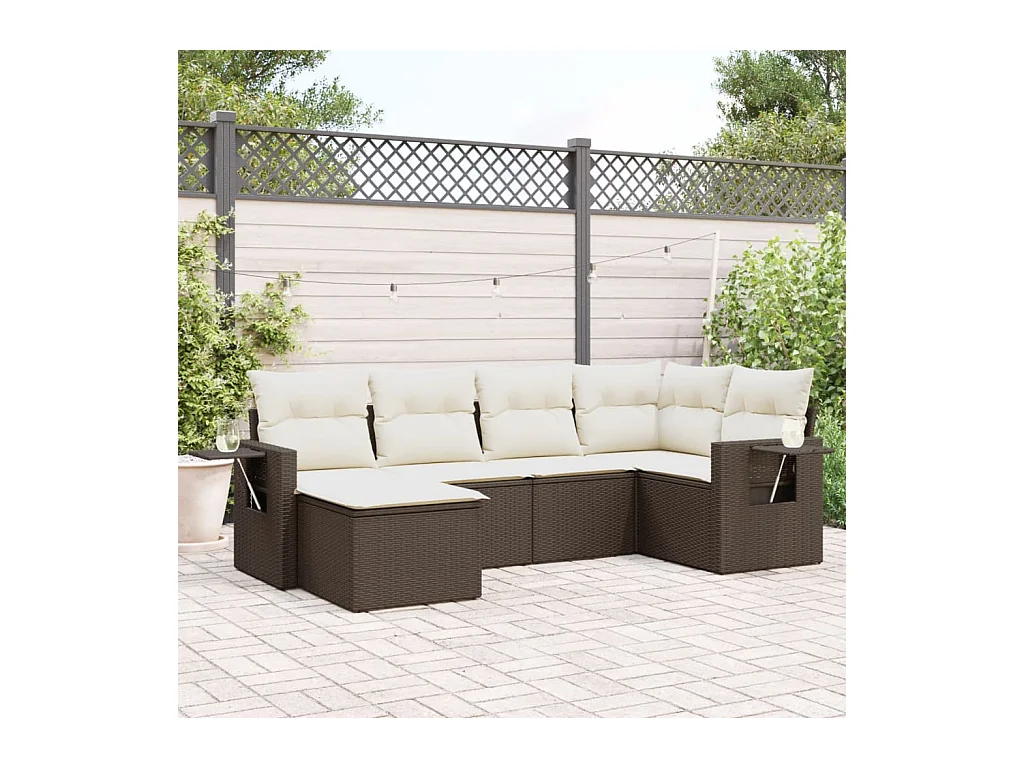 Salon de jardin avec coussins 6 pièces marron résine tressée