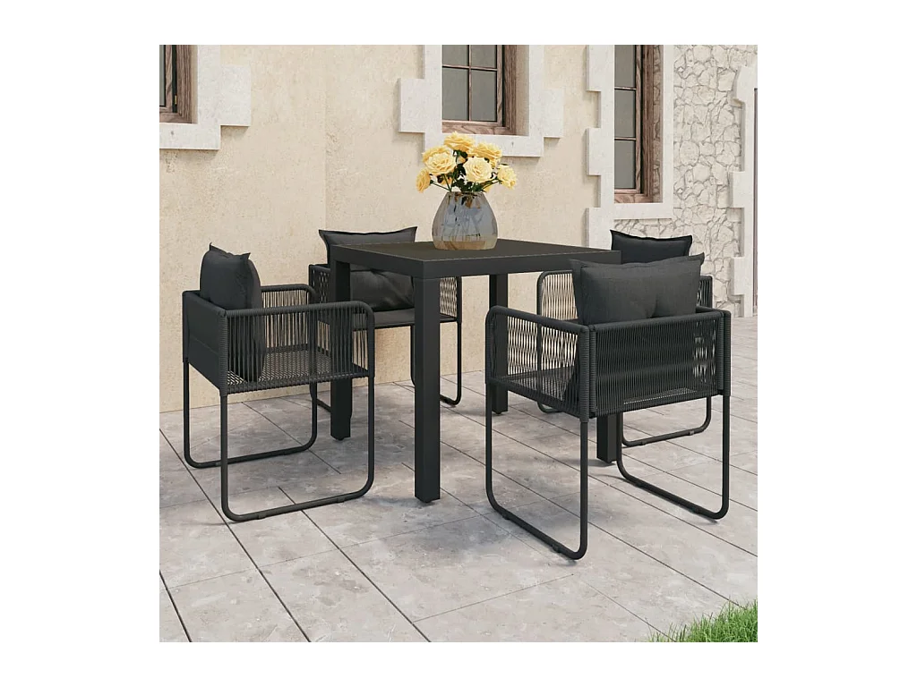 Salon de jardin 5 pièces PVC Résine tressée Noir