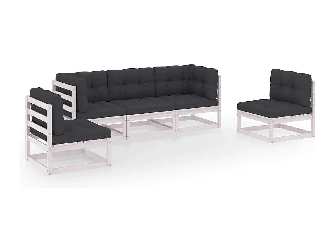 Juego de muebles de jardín 5 piezas y cojines madera pino maciza