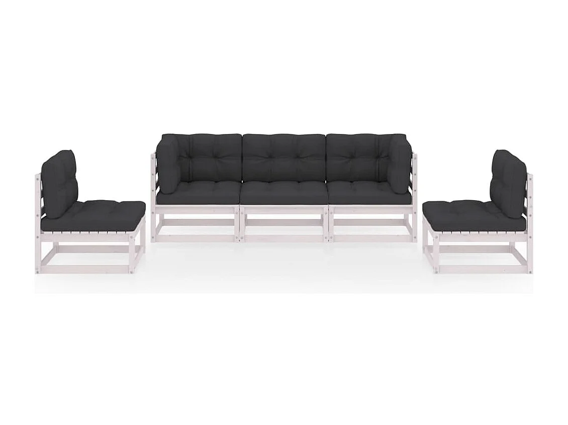 Juego de muebles de jardín 5 piezas y cojines madera pino maciza