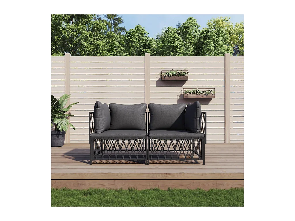 Salon de jardin avec coussins 2 pièces anthracite acier