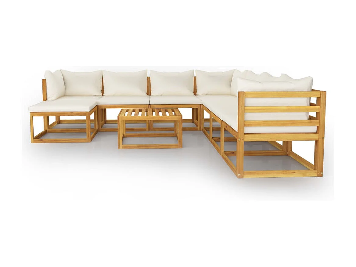 9 peças conjunto lounge jardim c/ almofadões acácia maciça creme