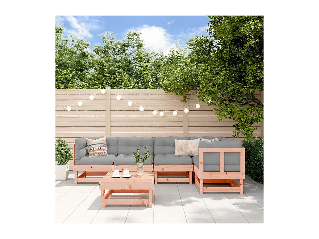 Salon de jardin 6 pièces avec coussins bois massif Douglas