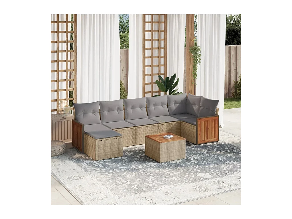 Salon de jardin avec coussins 8 pièces beige résine tressée