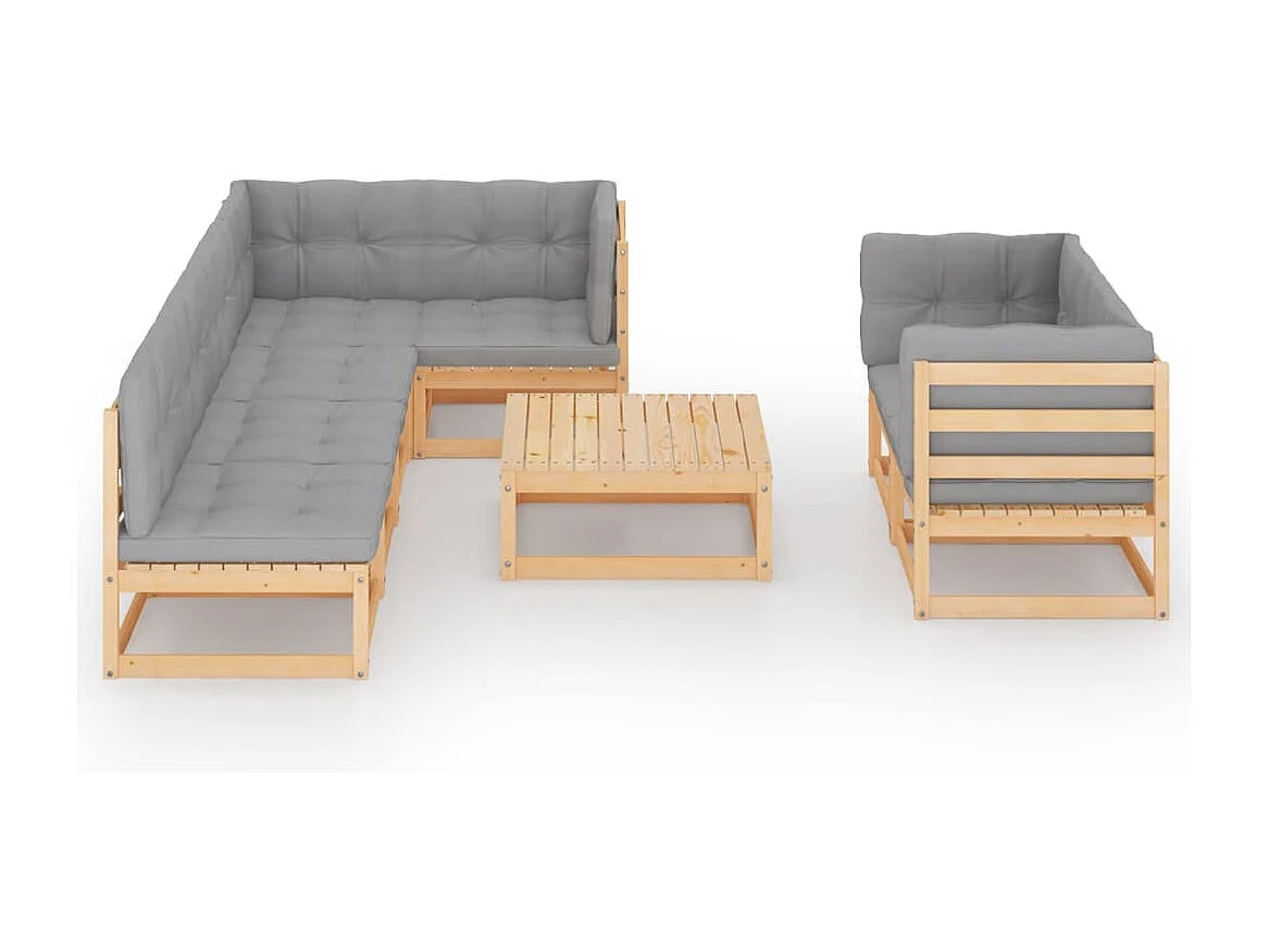 Juego de muebles de jardín 8 piezas y cojines madera maciza pino