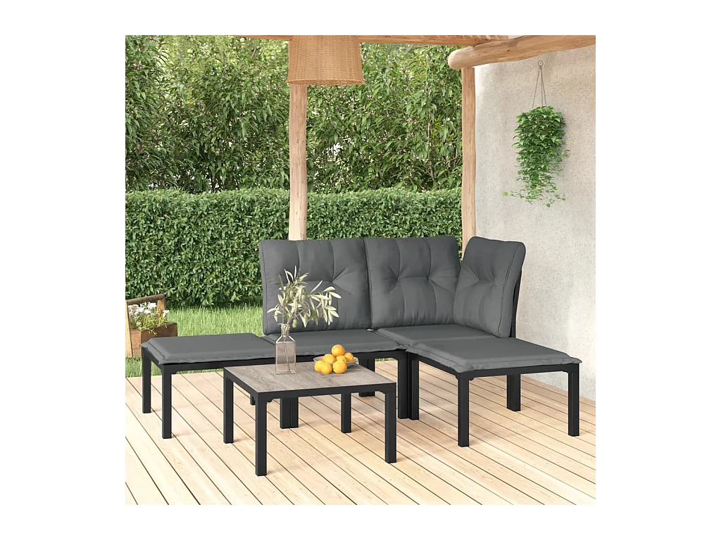 5-delige Loungeset poly rattan zwart en grijs