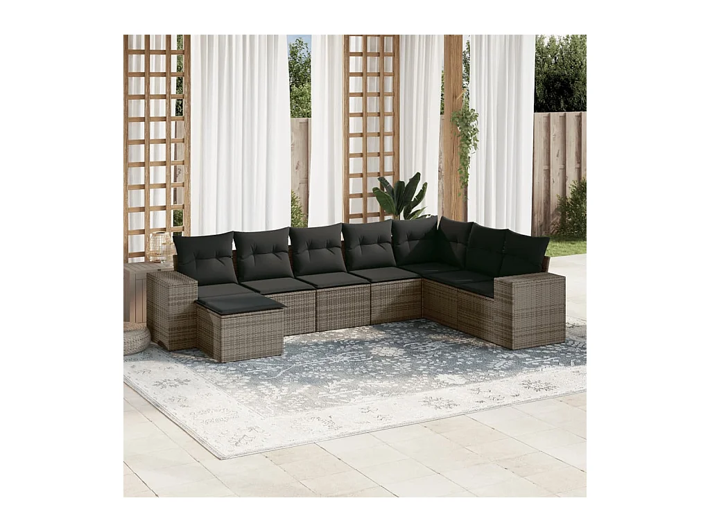 Salon de jardin 8 pièces avec coussins gris résine tressée