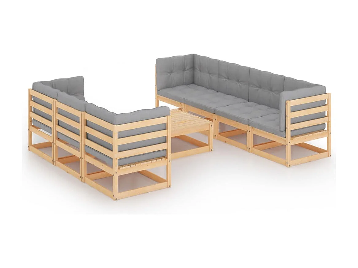 Juego de muebles de jardín 8 piezas y cojines madera maciza pino