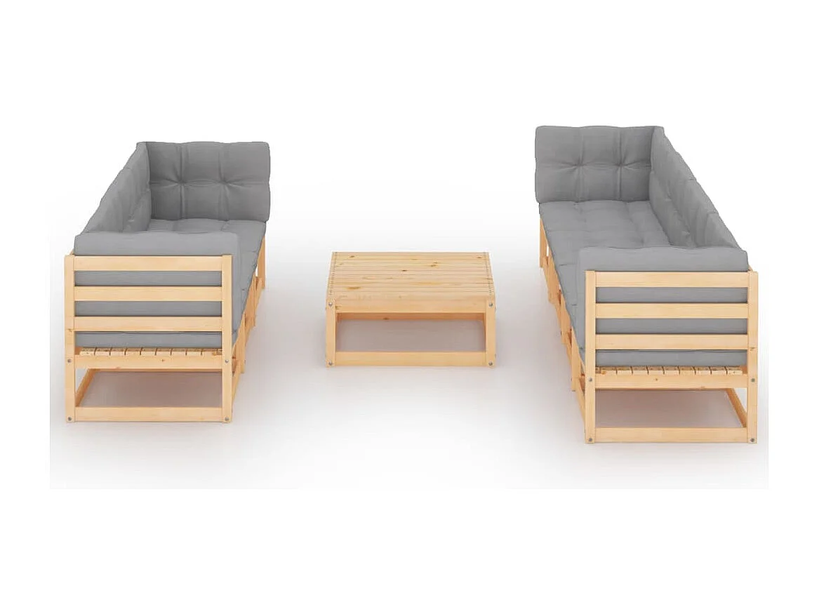 Juego de muebles de jardín 8 piezas y cojines madera maciza pino