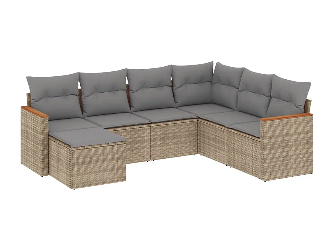 Set sofás de jardín 7 piezas y cojines ratán sintético beige