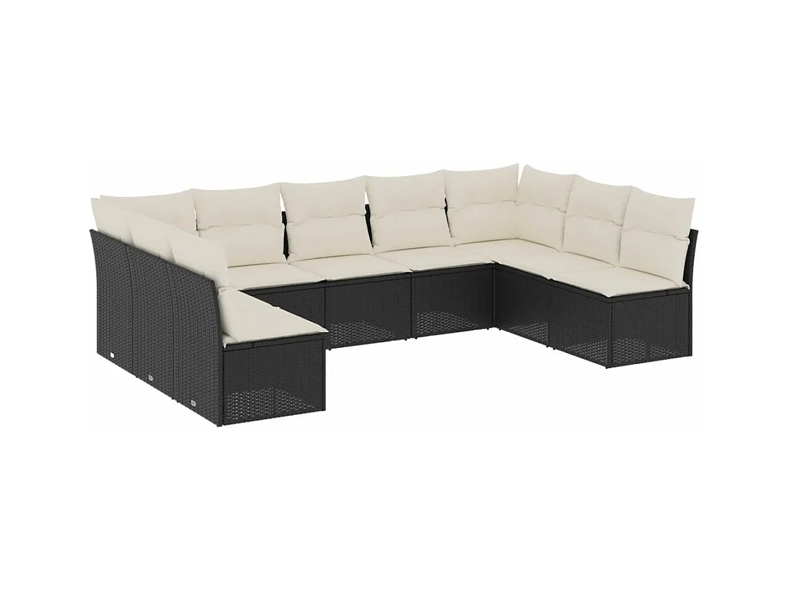 Salon de jardin 9 pièces avec coussins noir résine tressée