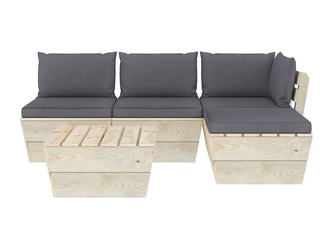 Muebles de jardín de palets 5 piezas y cojines madera de abeto