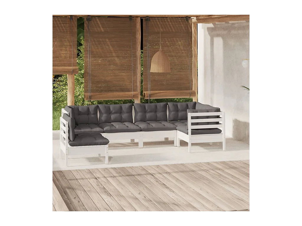 Muebles de jardín 6 piezas con cojines blanco madera de pino
