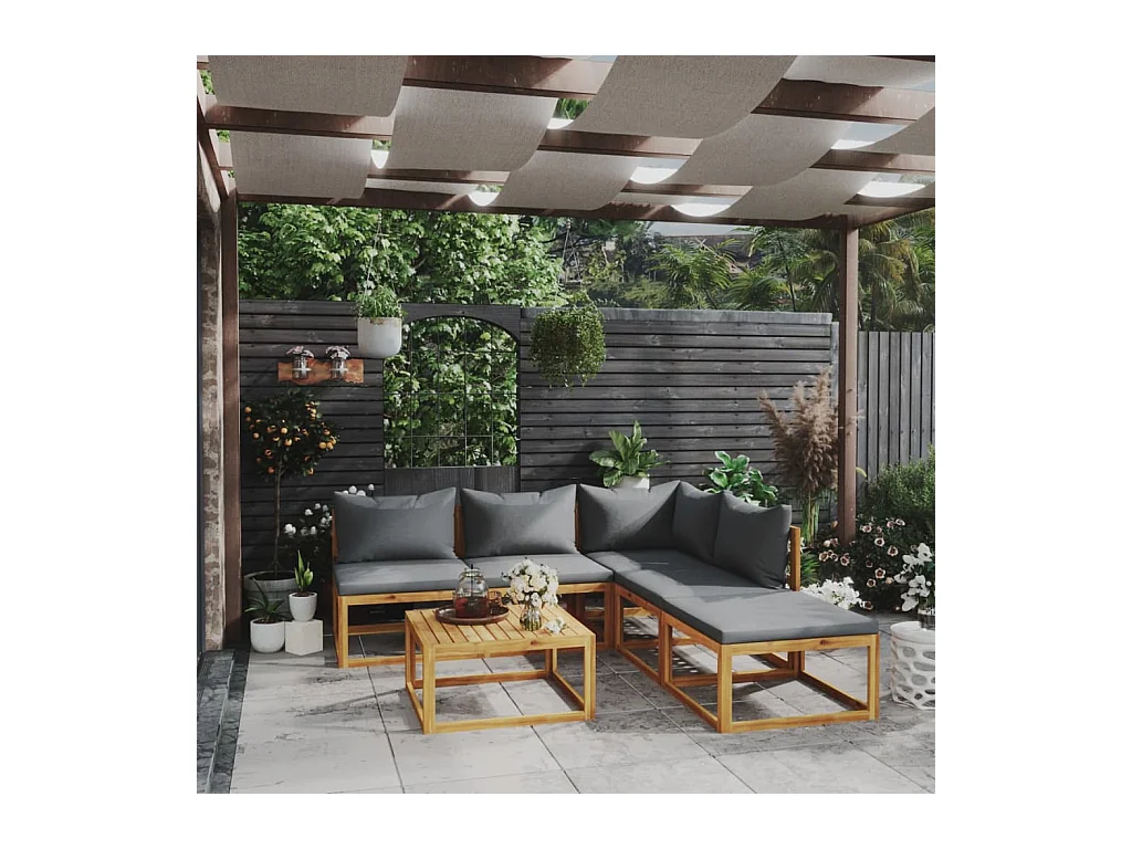 Salon de jardin 6 pièces avec coussin Bois d'acacia solide