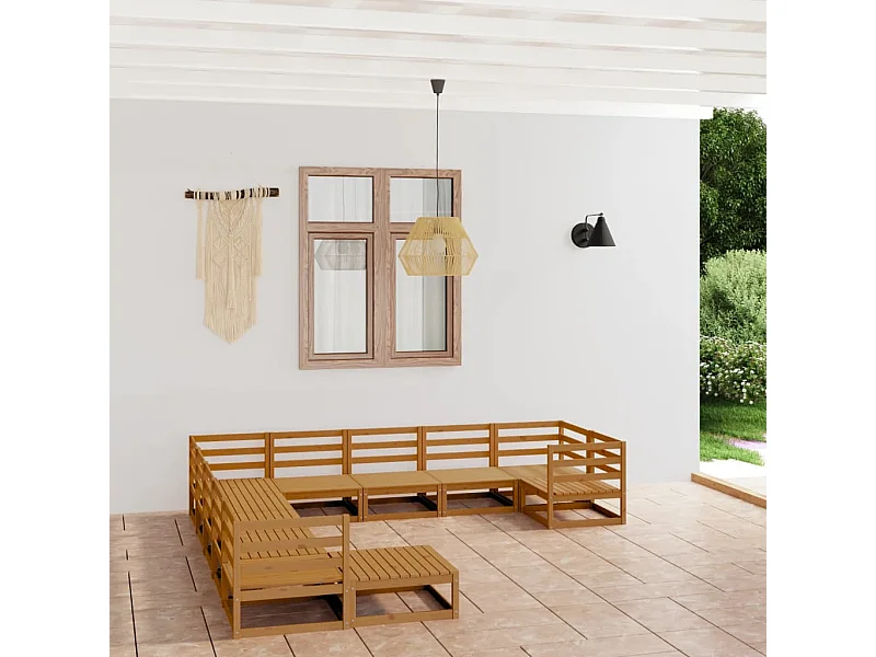 Muebles de jardín 11 piezas y cojines madera maciza de pino
