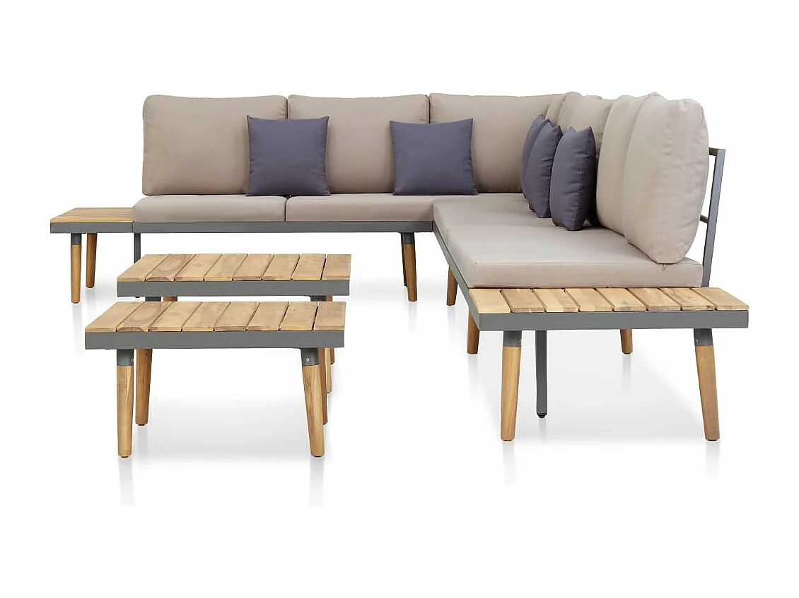 7 lugares conjunto lounge jardim + almofadões acácia castanho