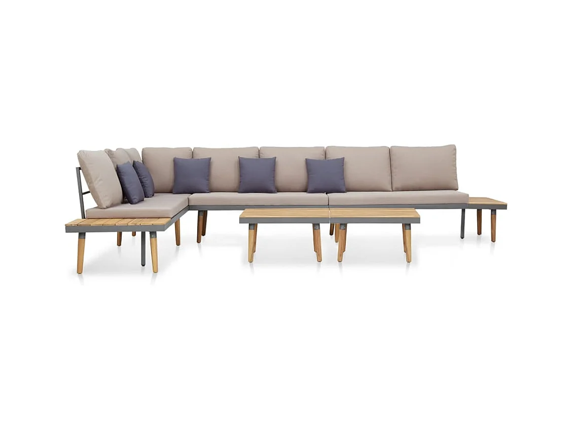Salon de jardin 7 places avec coussins Acacia solide Marron